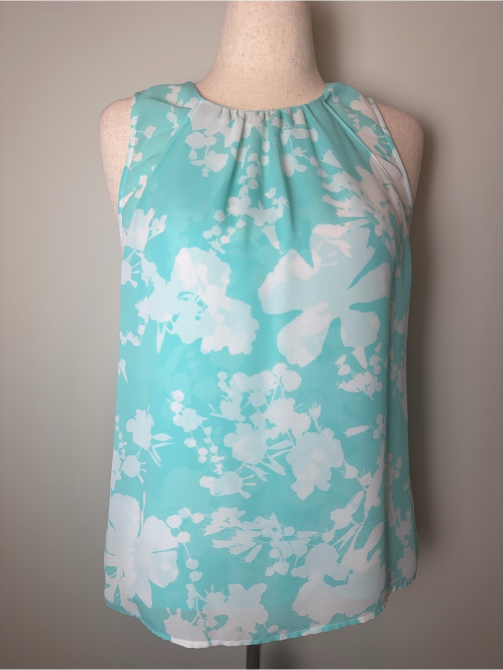 Halogen Layered Aqua and White Floral Halter Blouse